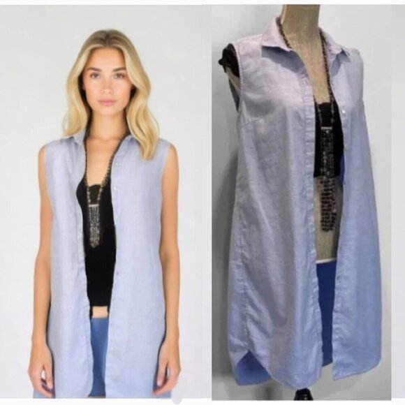 H&m Blue Button Down Tunic Dress Medium​​​ - Picture 1 of 15